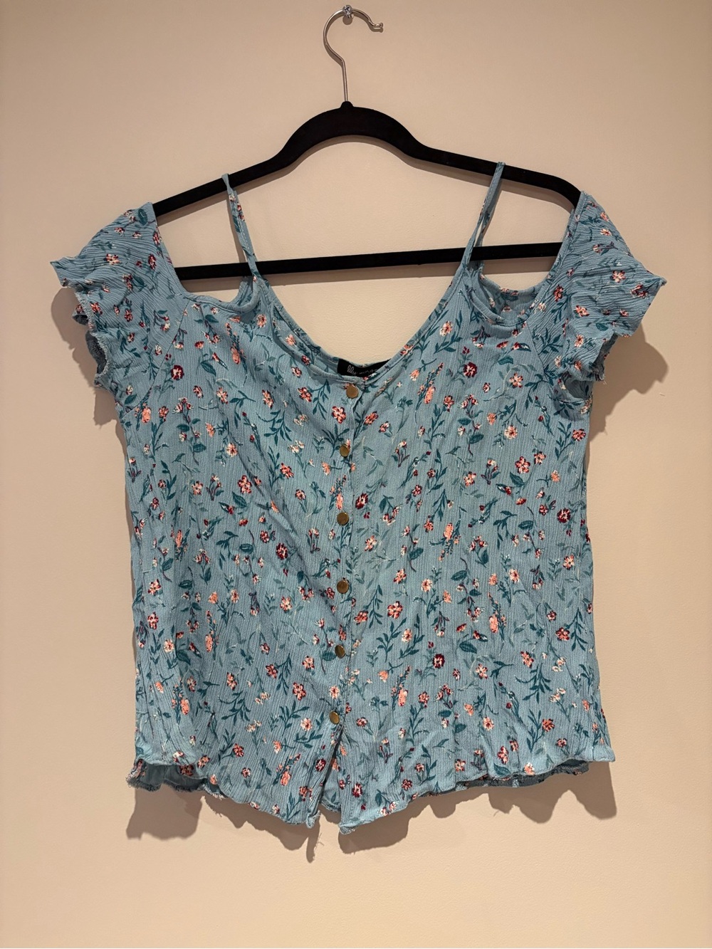 Blue Floral Cold-Shoulder Button-Front Cami - Picture 2 of 12